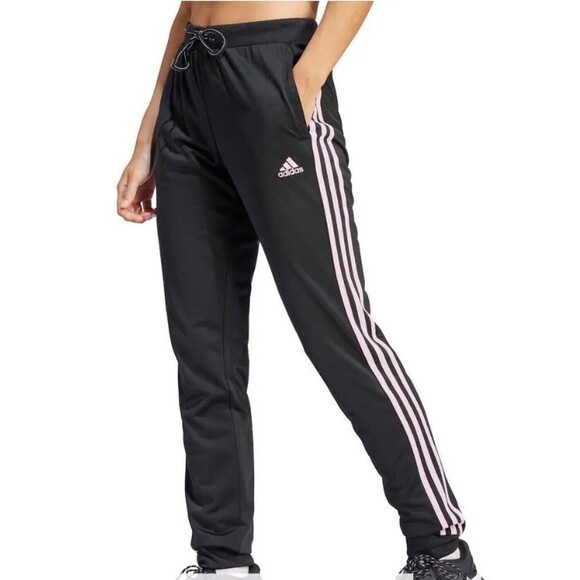 adidas Tricot Women's IN8678 Athletic Pants Jogger Black Pink Stripe NWT Size M - Picture 1 of 5
